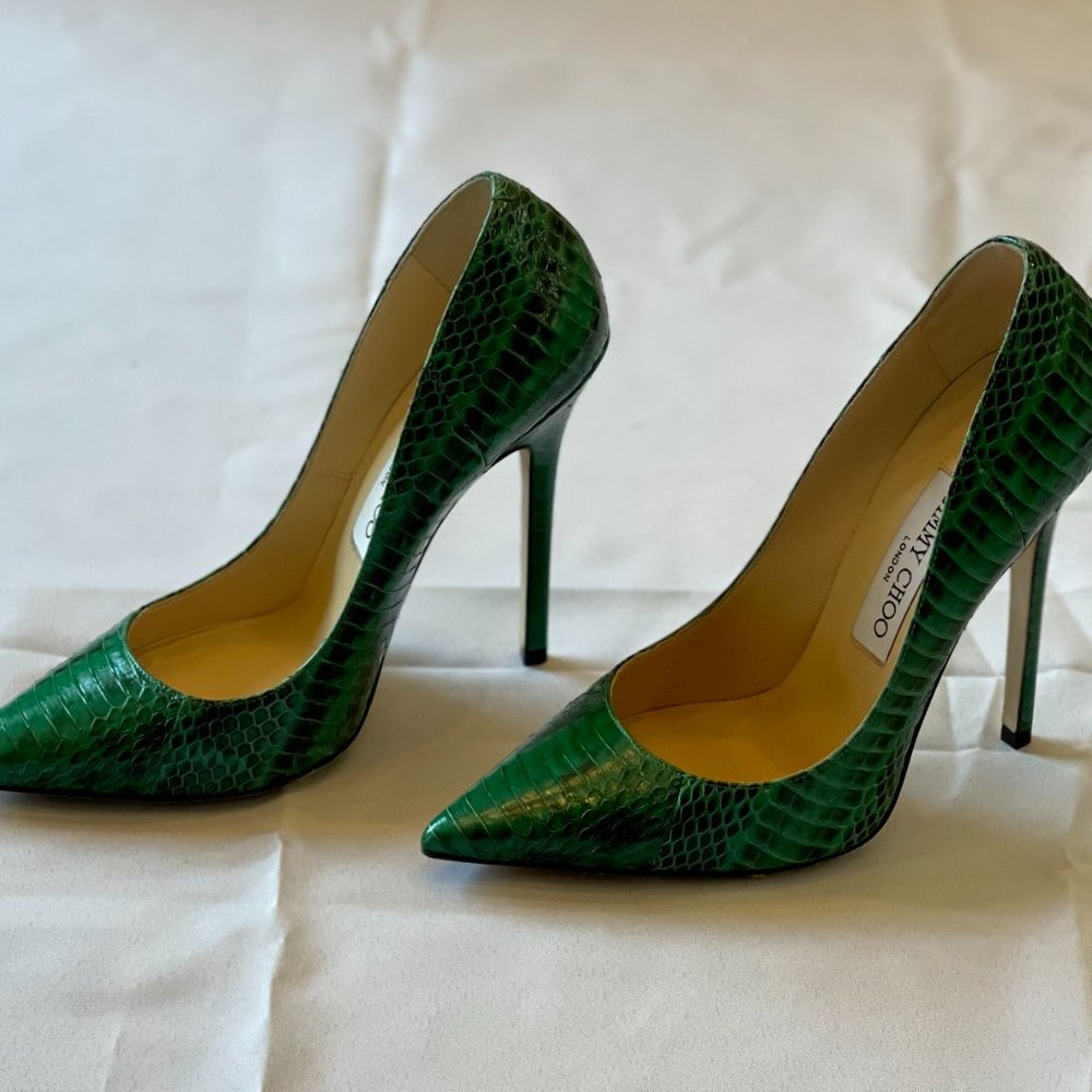 Jimmy Choo Green Python Embossed Leather Stiletto… - image 4